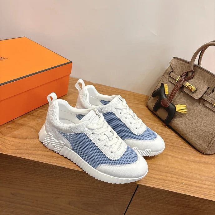 HM 26ss Sneakers White Blue Cowhide Fabric 638566