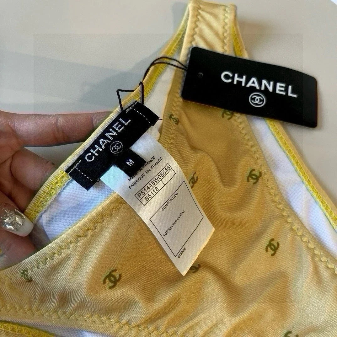 CC BIKINI SWIMSUIT SET IN YELLOW AND GREEN LOGO 606523