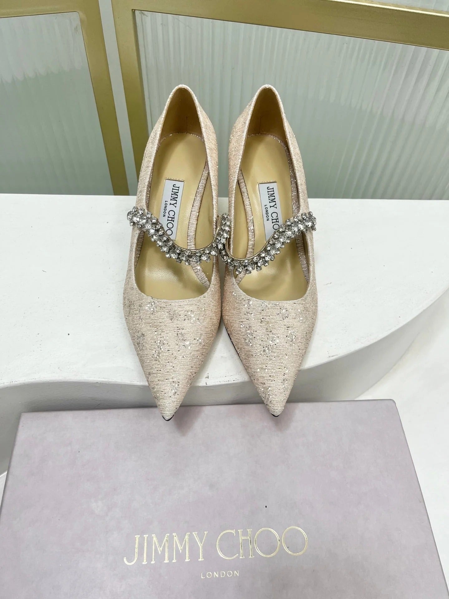 Jimmy 26s Heel Pump 65 Beige Sequins Sheepskin Diamond 605945