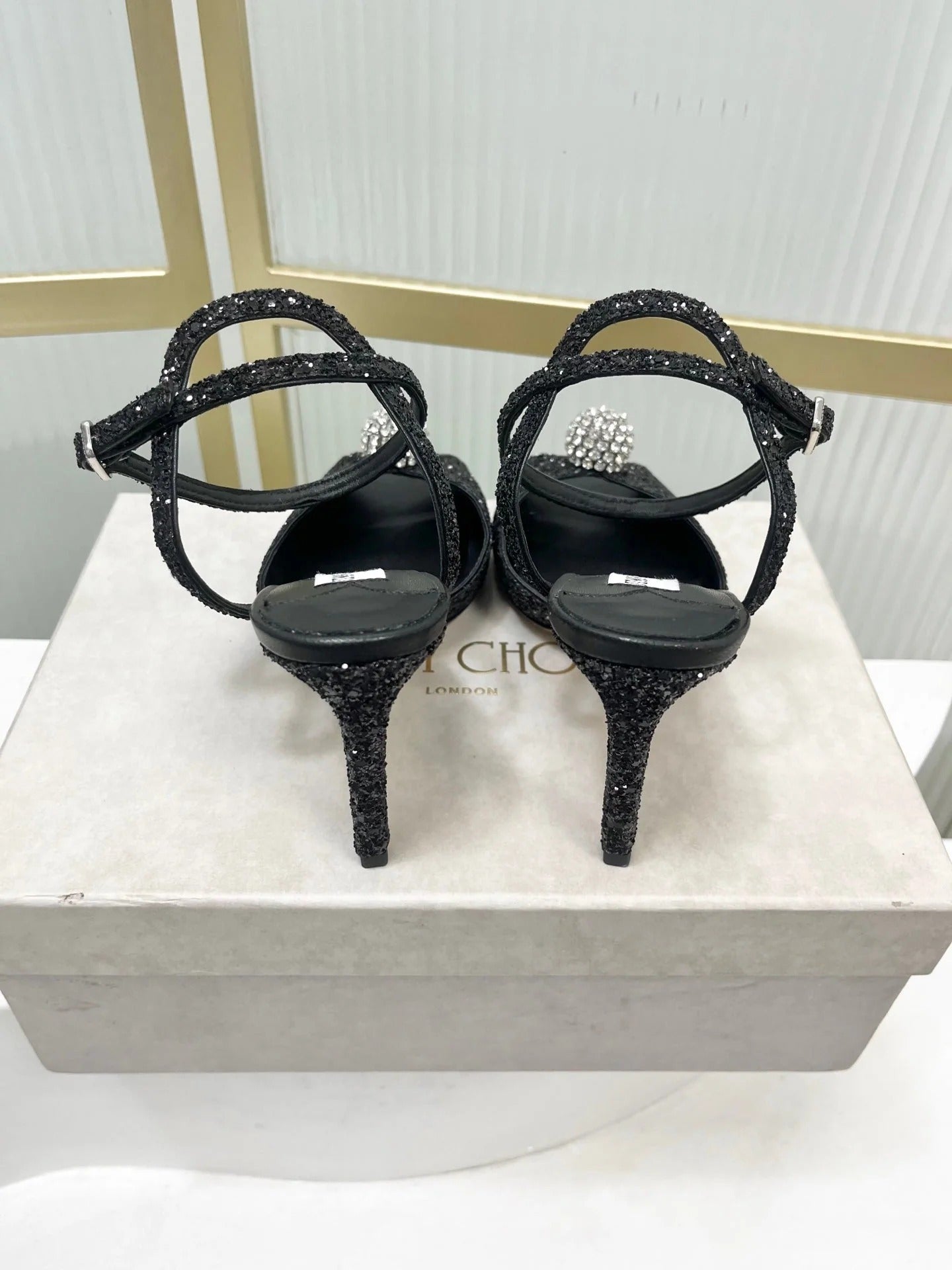 Jimmy 26s Peep-Toe High Heels 85 Black Lace Sheepskin 605975