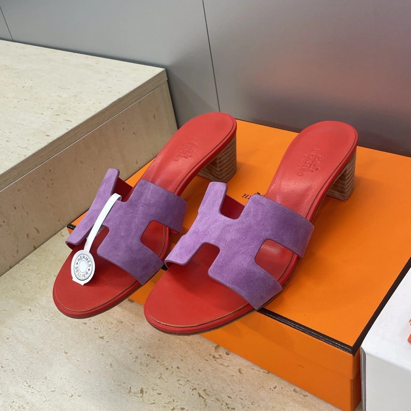 HM 26ss Oran Sandals 45 Red Purple Suede Cowhide 607214