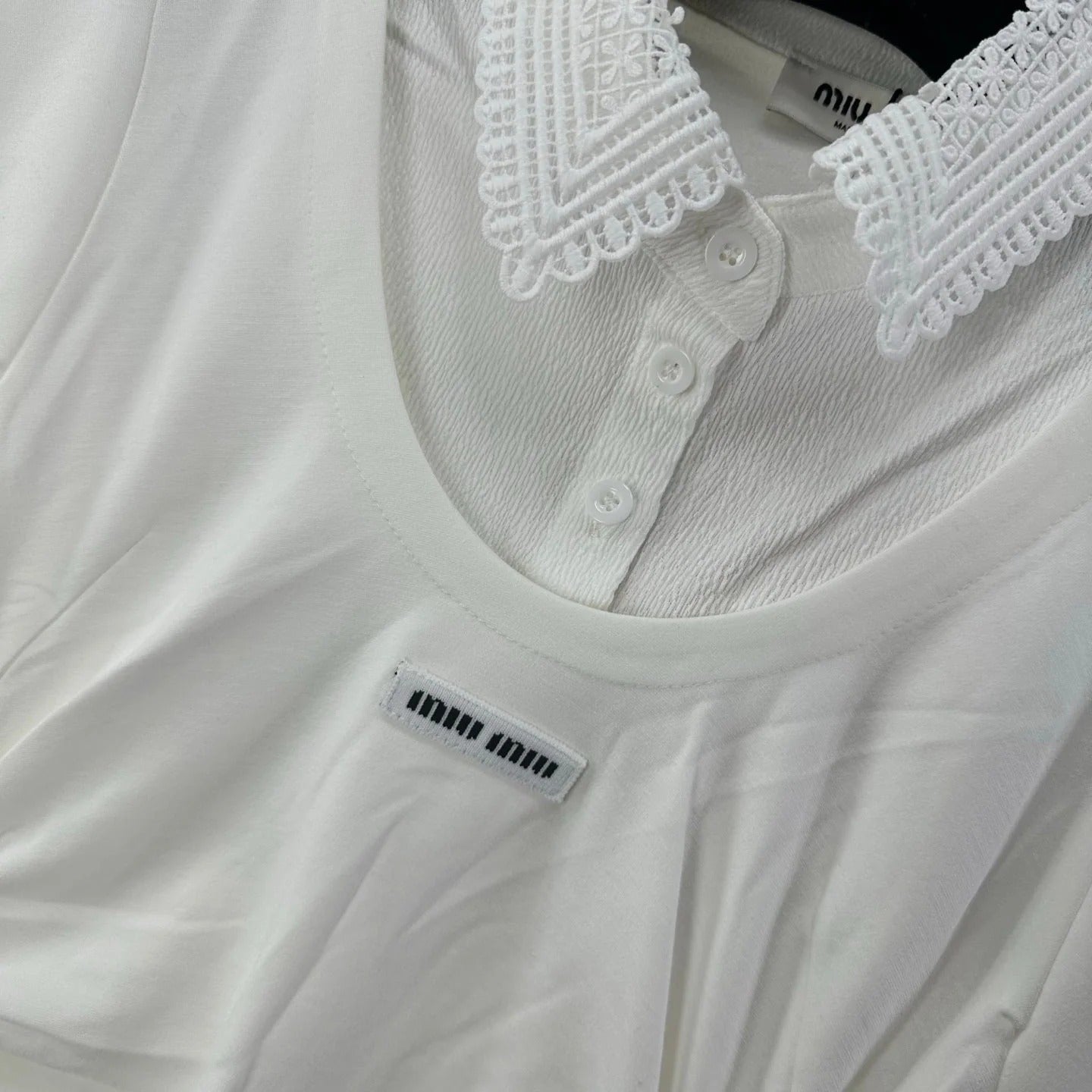 Miumiu 2026 Lace Short-sleeved Dress White Cotton 395700