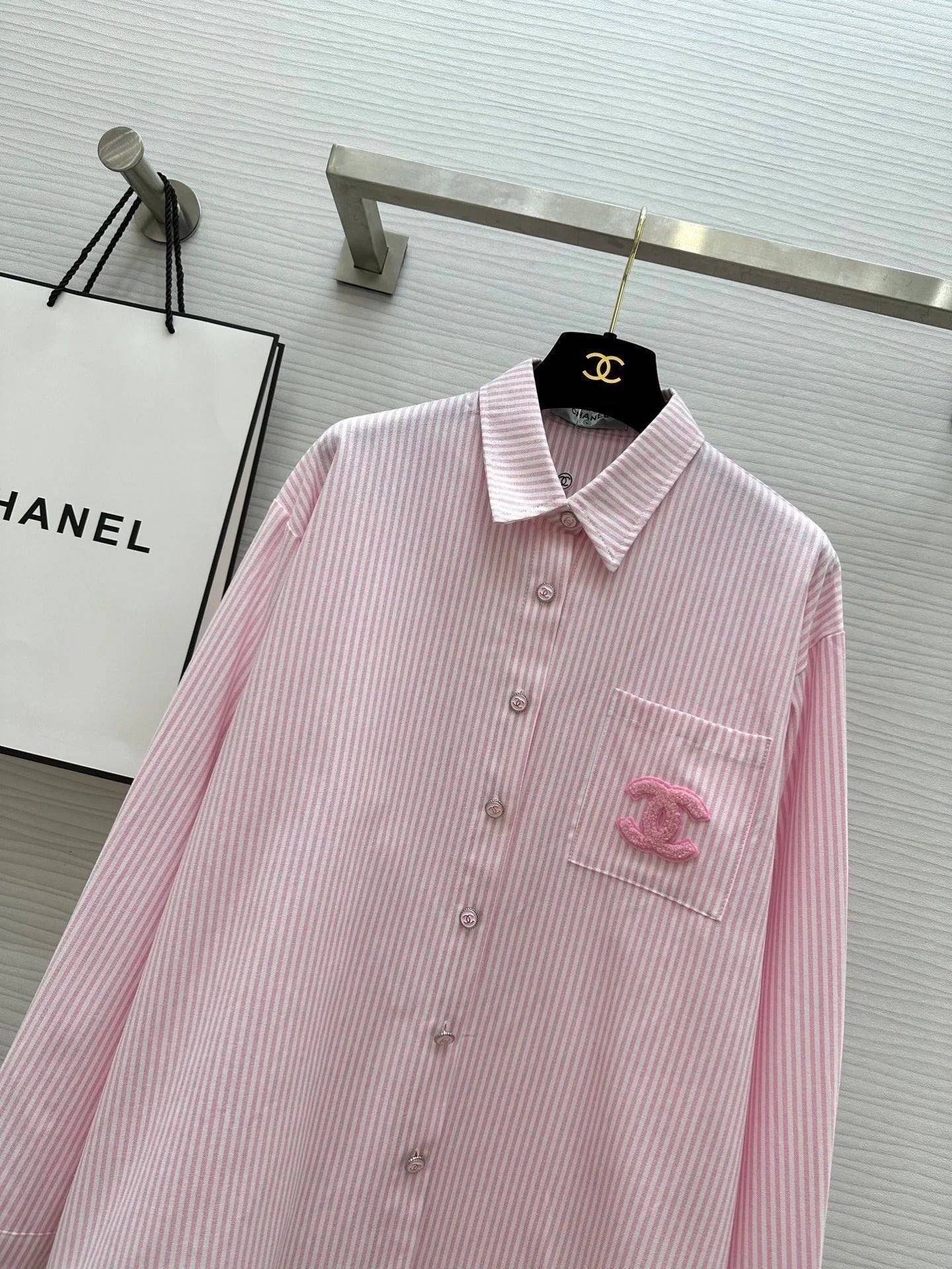 Chanel 2026 Striped Shirt Pink Cotton 352255