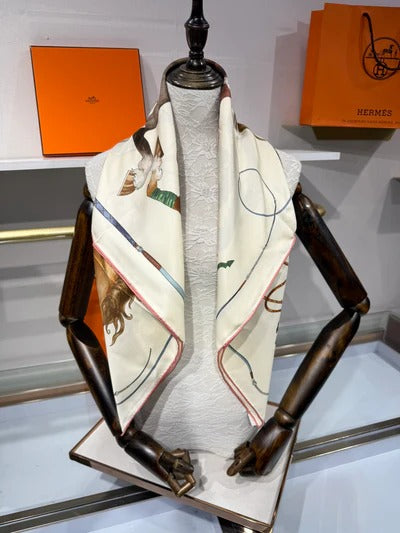Hermes 2026 Grand Galop 90cm Scarf Cream mix colors Silk