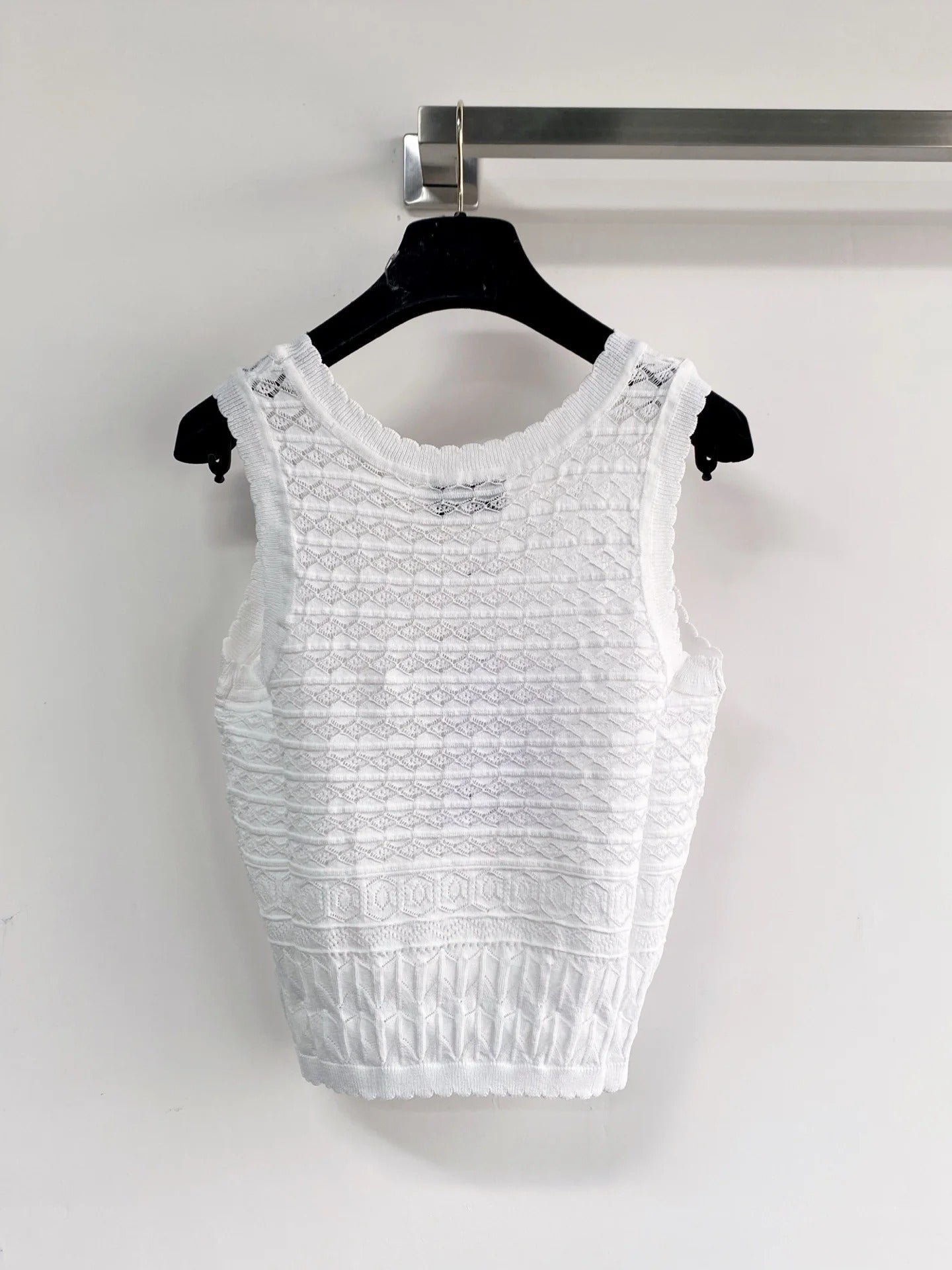 Chanel 2026 Vest White Yellow Navy Blue Wool Tencel
