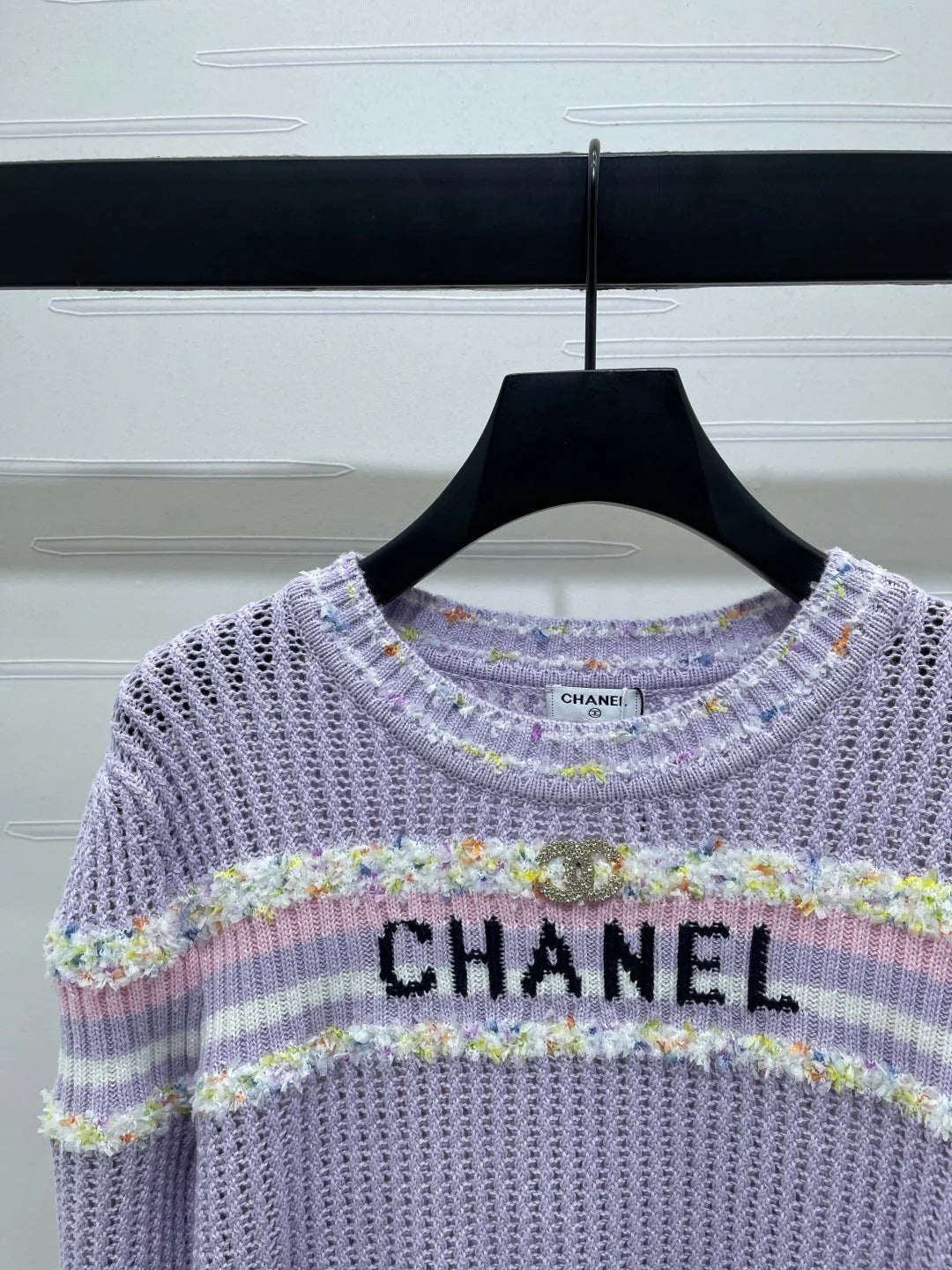 CHANEL 25S LONG SLEEVE OPEN-KNIT SWEATER STYLE 163