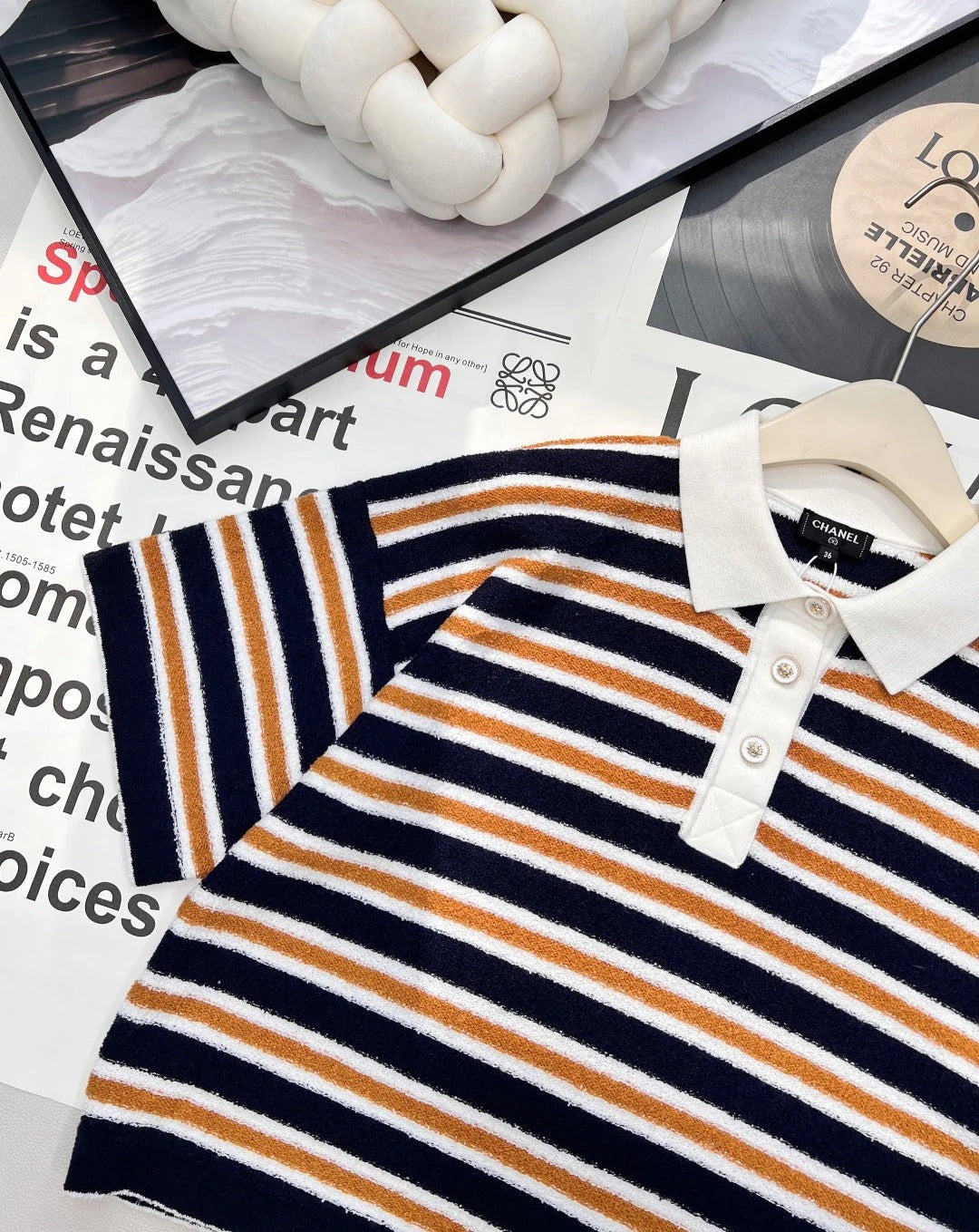 CHANEL 25S SHORT-SLEEVE STRIPED SHIRT 598