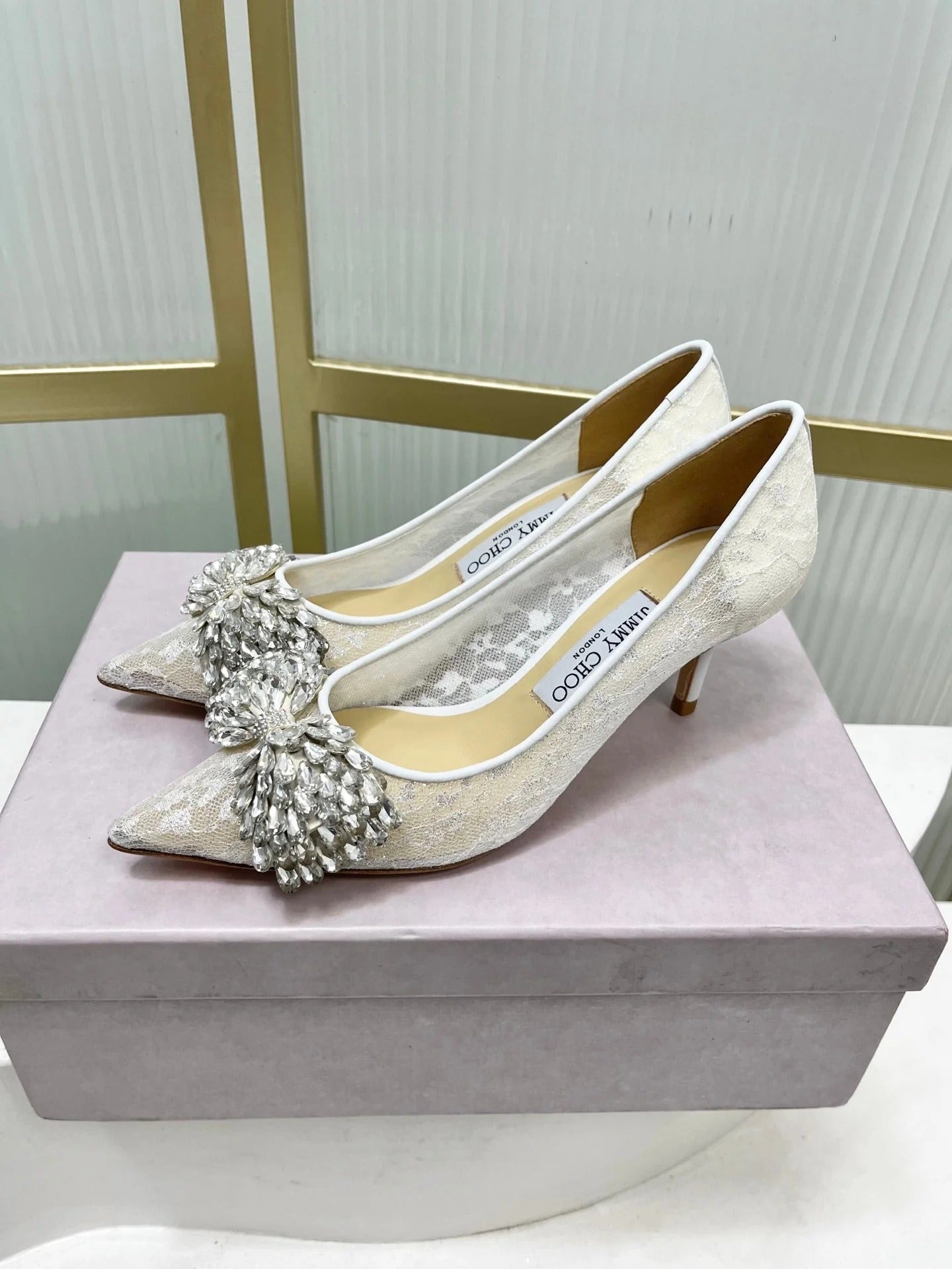Jimmy 26s High Heels 65 White Imported Lace Sheepskin 605984
