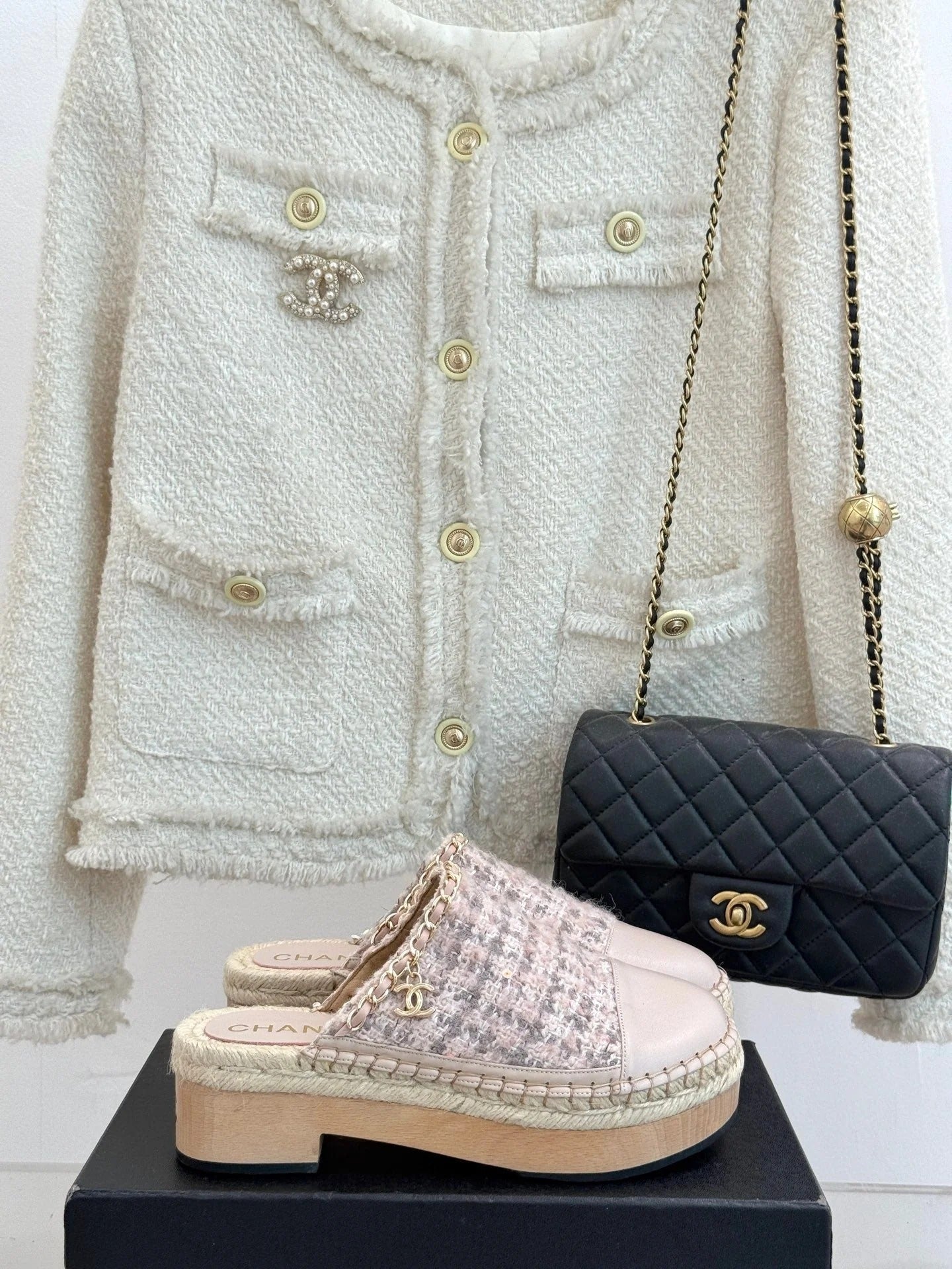 CC Mules 25ss 30 Mm In Pastel Pink Lambskin Mix Tweed