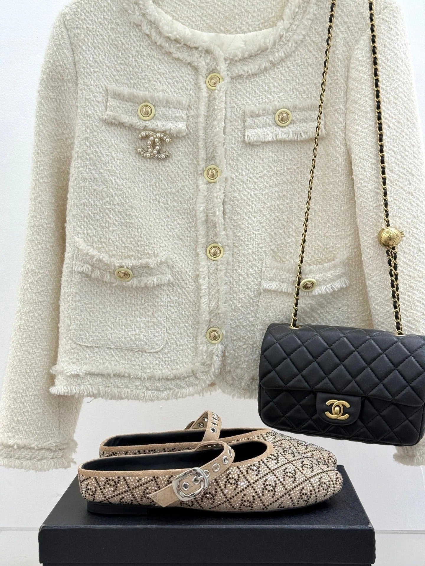 CC Flat Mules 25ss In Beige Embellished With Rhinestones