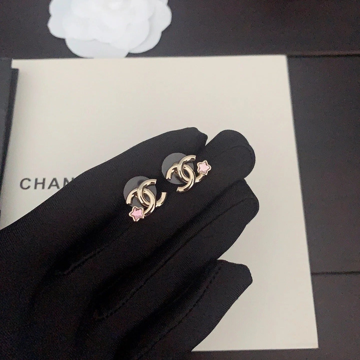 CC Latest Pink Five Pointed Star Gold Earrings