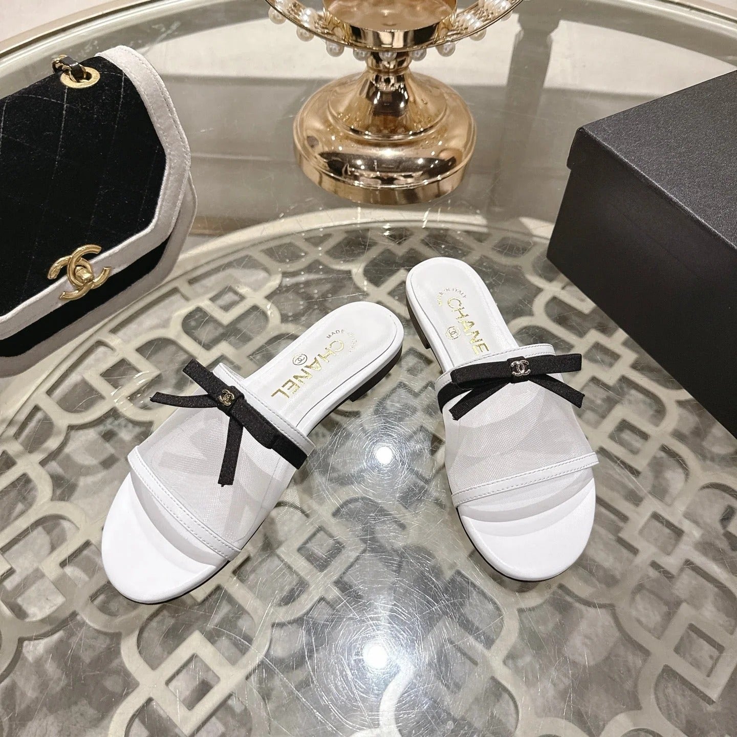 CC 26s Chunky Heel Sandals White Mesh Sheepskin 627066