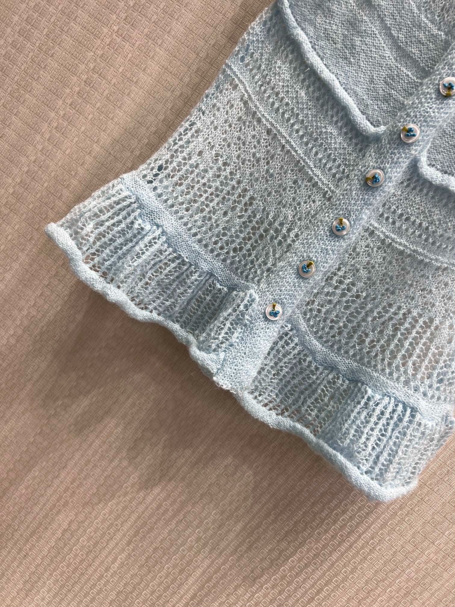 Chanel 2026 Hollow-Out Knit Vest Ice Blue Cashmere