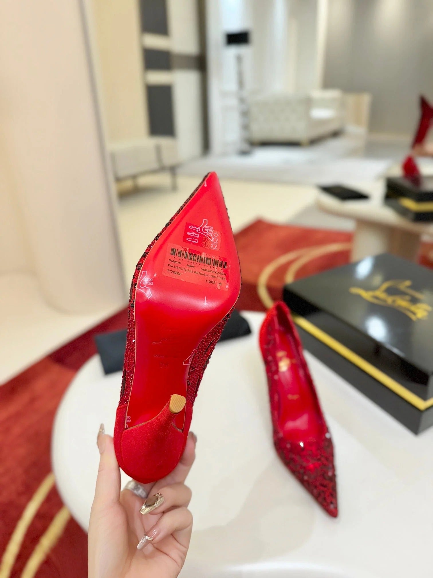CL 26SS High Heel Pump 100 Red Black Sheepskin 574424