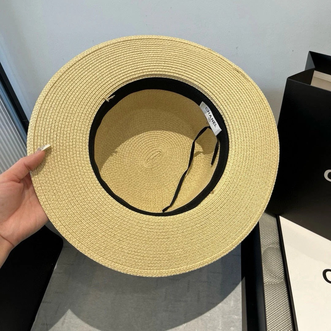 FLAT STRAW HAT WITH BOW BROWN 673922