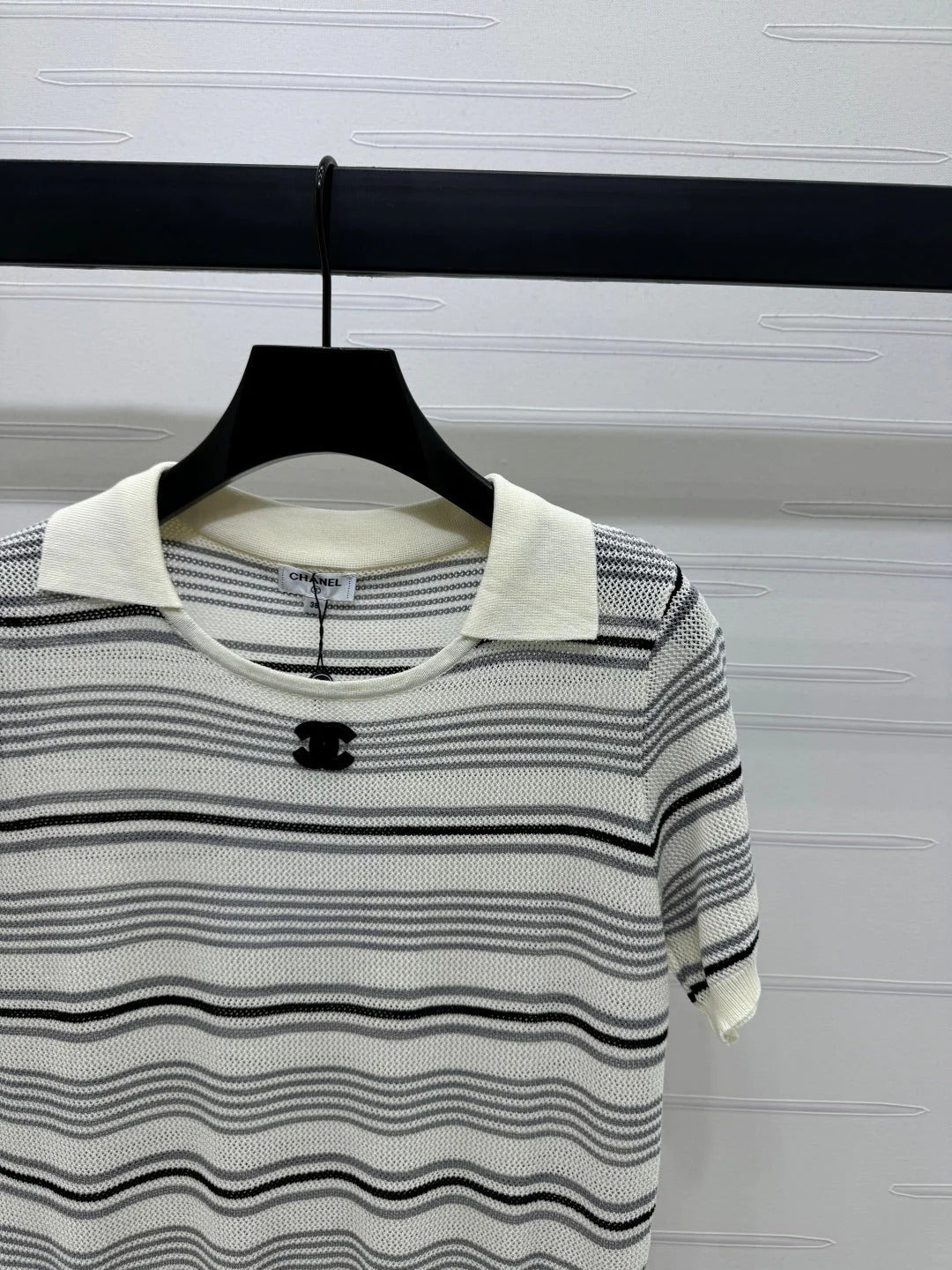 CHANEL 25S HOLLOW WOVEN POLO SHIRT 264075