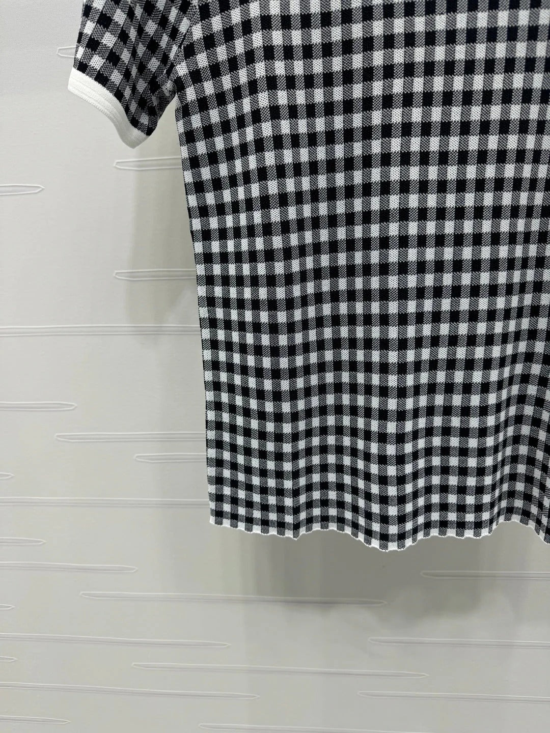 MIUMIU CREW NECK SHORT-SLEEVE PLAID KNIT TOP 274833