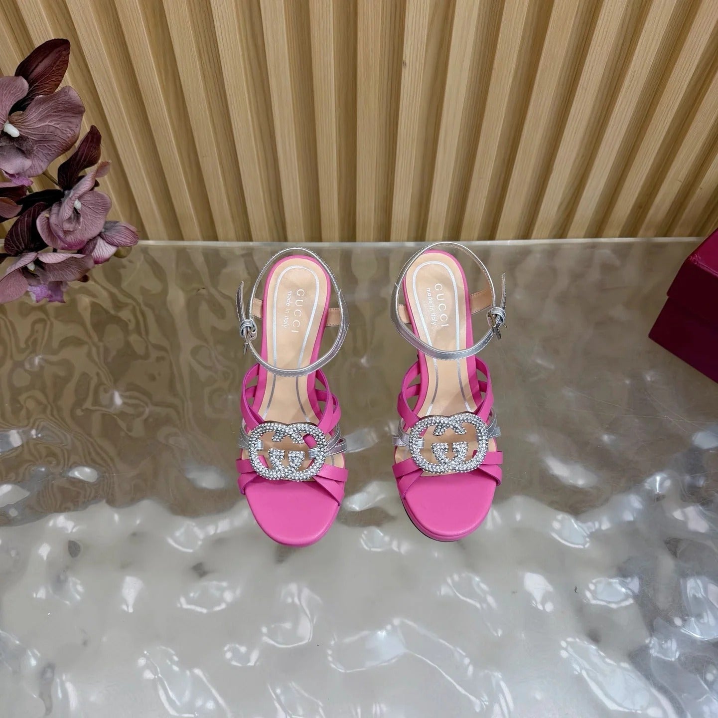 GG 26 High-Heeled Platform Sandals 105 Pink Cowhide 589498