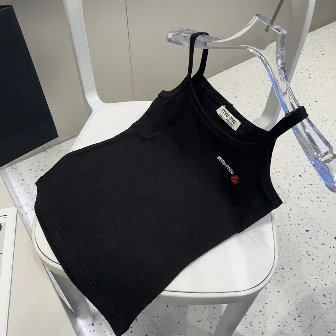 CAMISOLE 613779 IN BLACK COTTON RIBBED