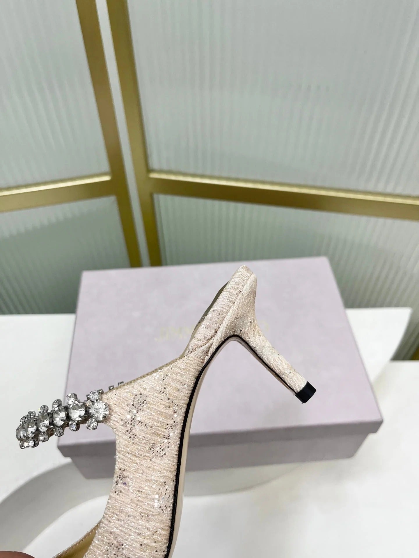 Jimmy 26s Heel Mules 65 Beige Sequins Sheepskin Diamond 605943