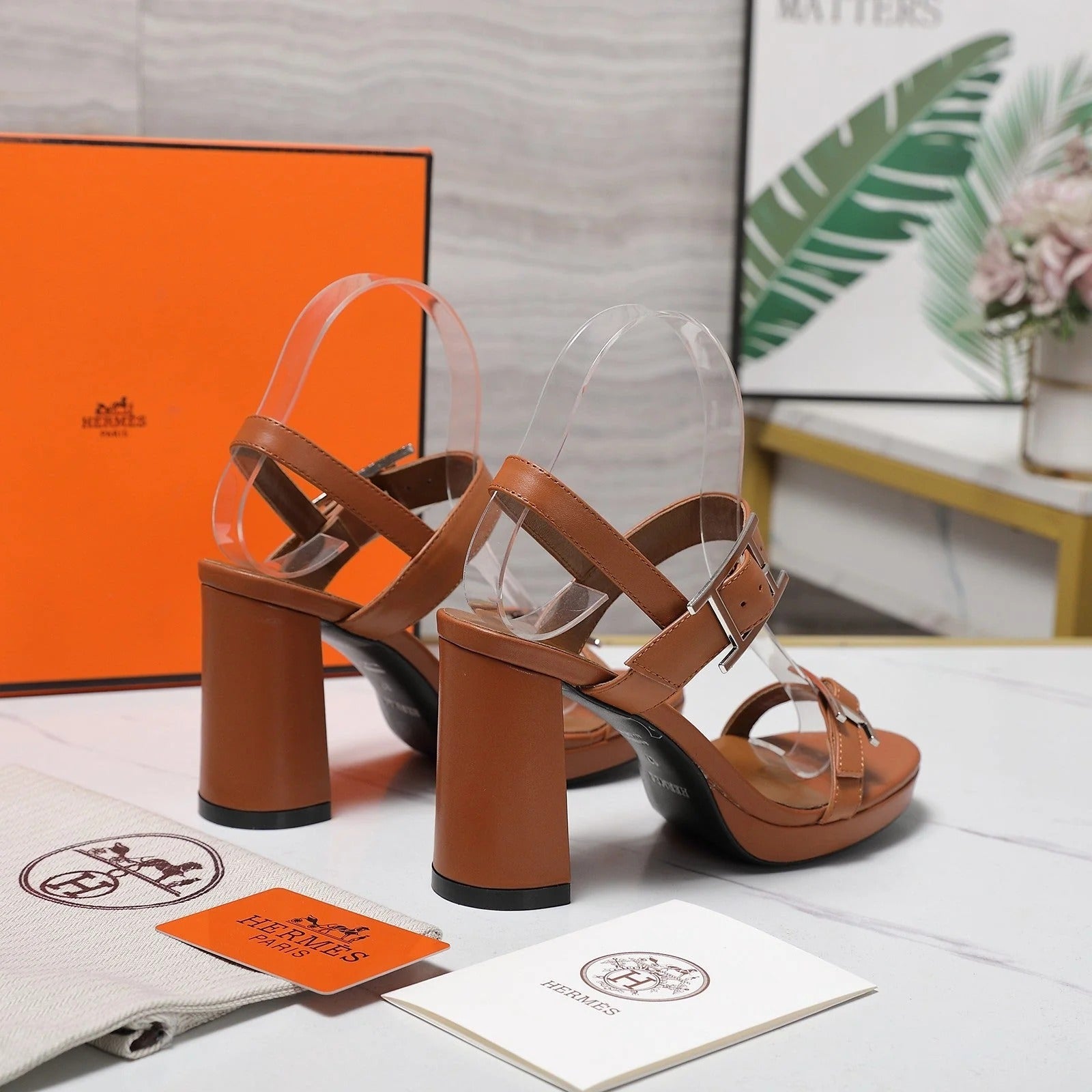 HM 26ss Platform High-Heeled Sandals Brown Sheepskin 601216