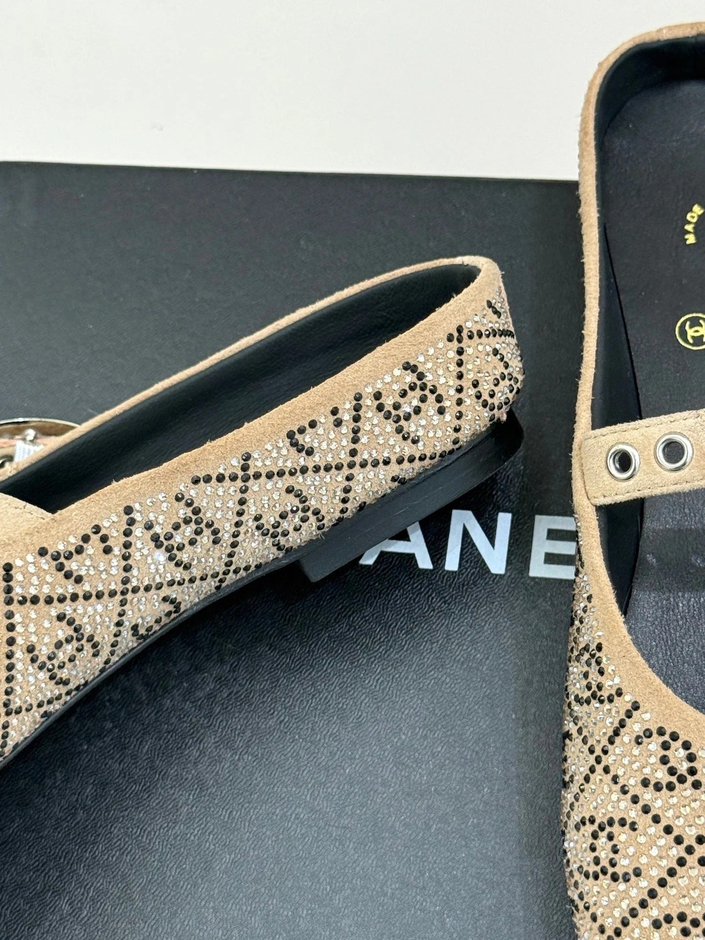 CC Flat Mules 25ss In Beige Embellished With Rhinestones