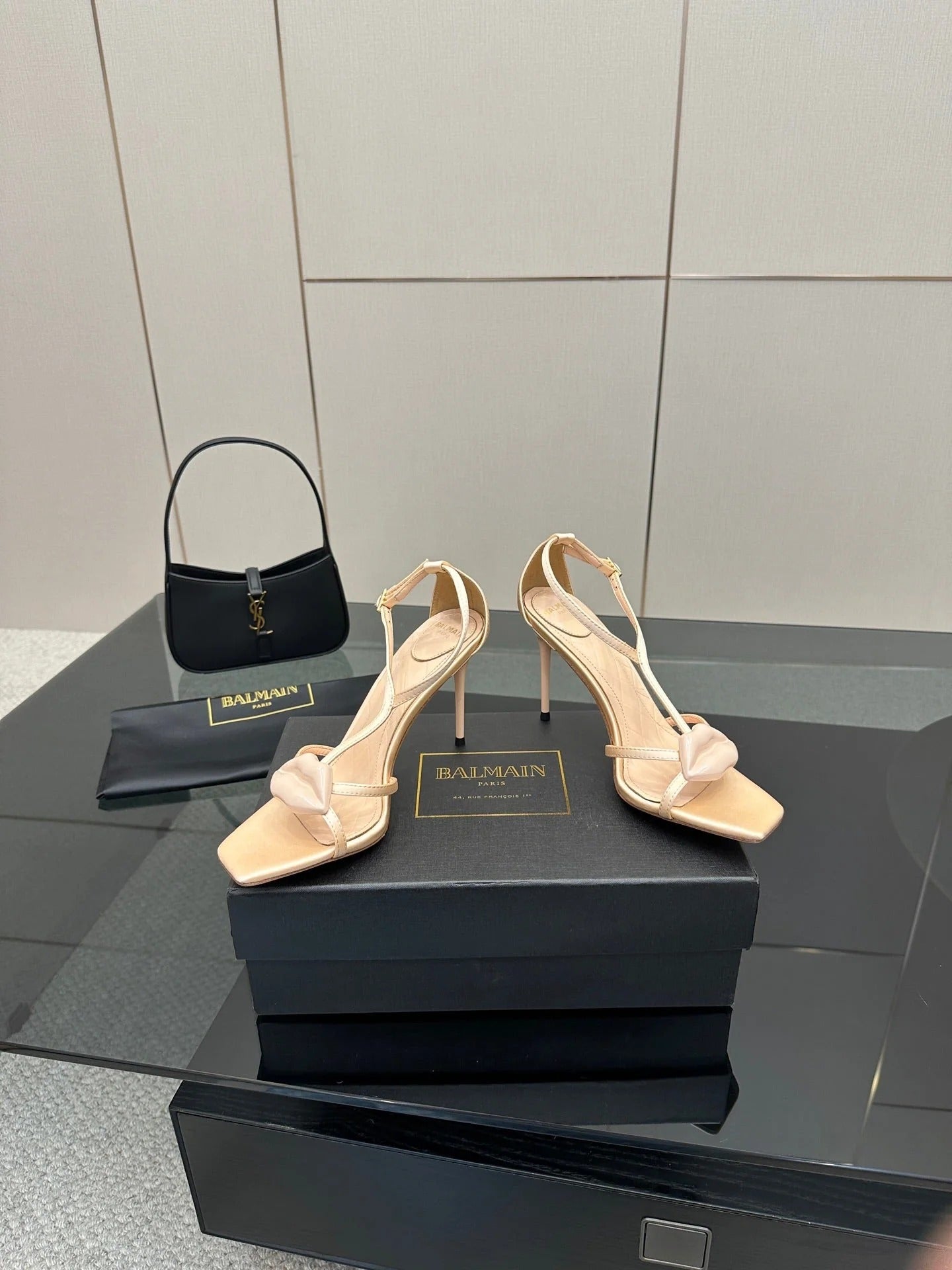 BALMAIN 25S LIPS SANDALS 10 IN BLUSH BEIGE SATIN