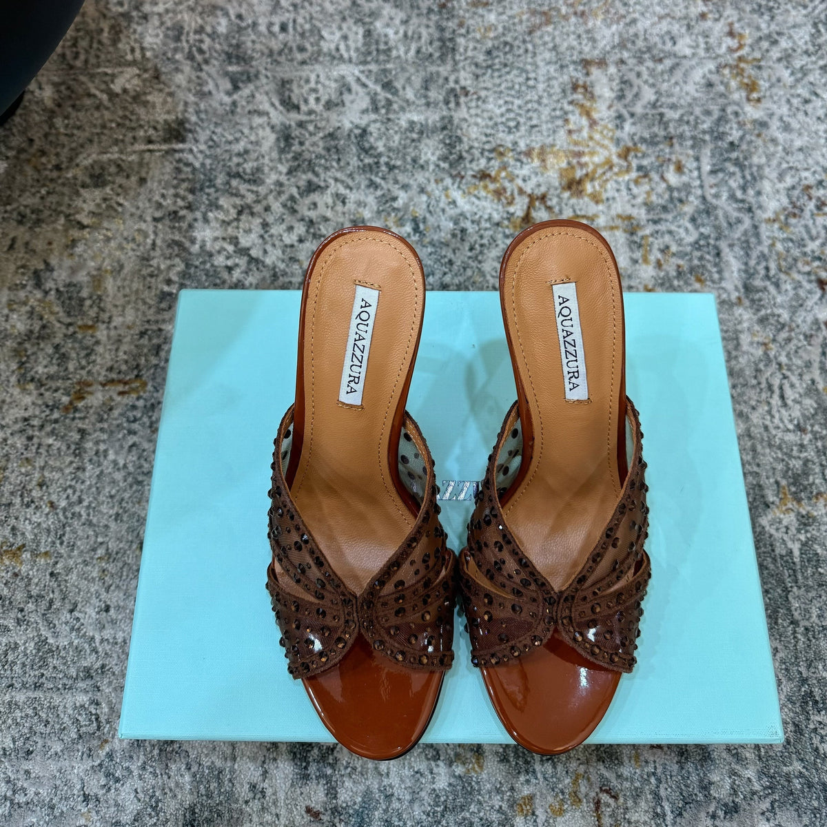 Aquazzura 26S High-Heel Sandals 10.5cm Brown Patent Calfskin And Mesh