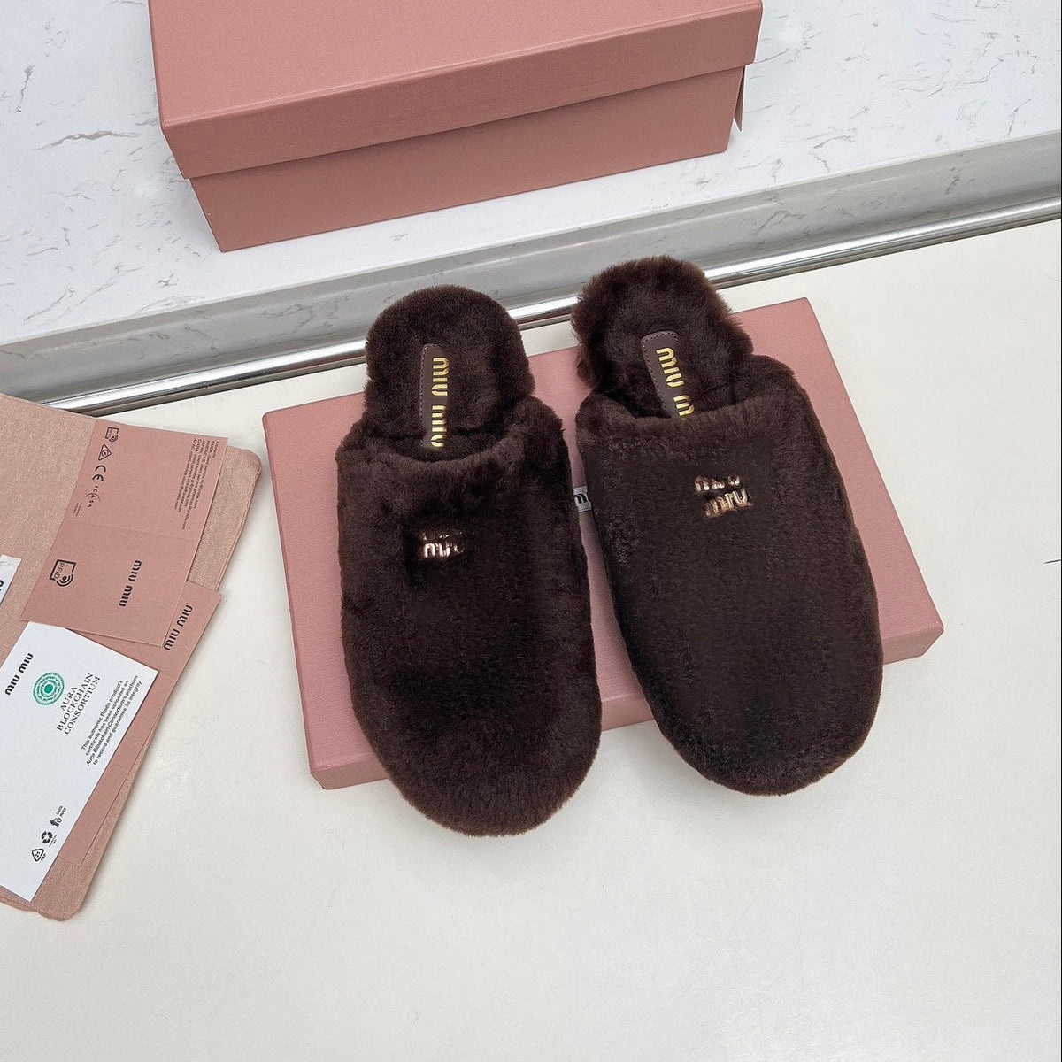Miumiu 26S Mules Dark Brown Shearling