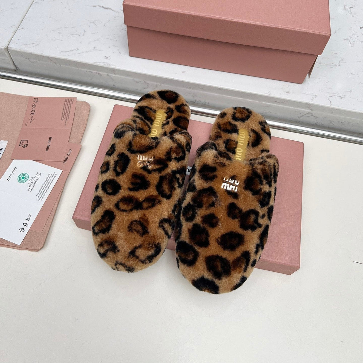Miumiu 26S Mules Leopard Pattern Shearling