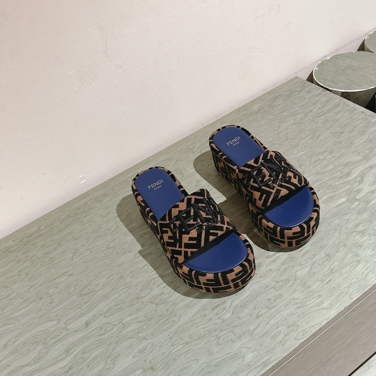 Fendi 26S Platform Sandals Brown And Black Fabric