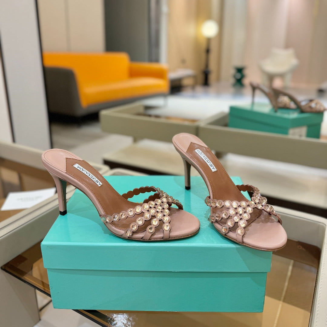 Aquazzura 26S Tequila Heeled Sandals 8.5cm Dark Nude Lambskin
