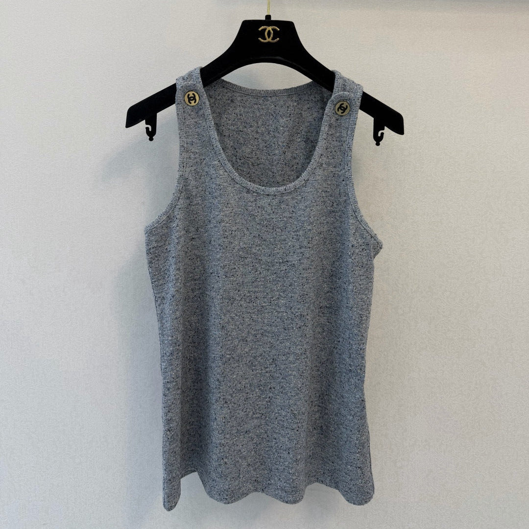 CC 26B Shoulder Button Knit Tank Top Gray Silk 440299