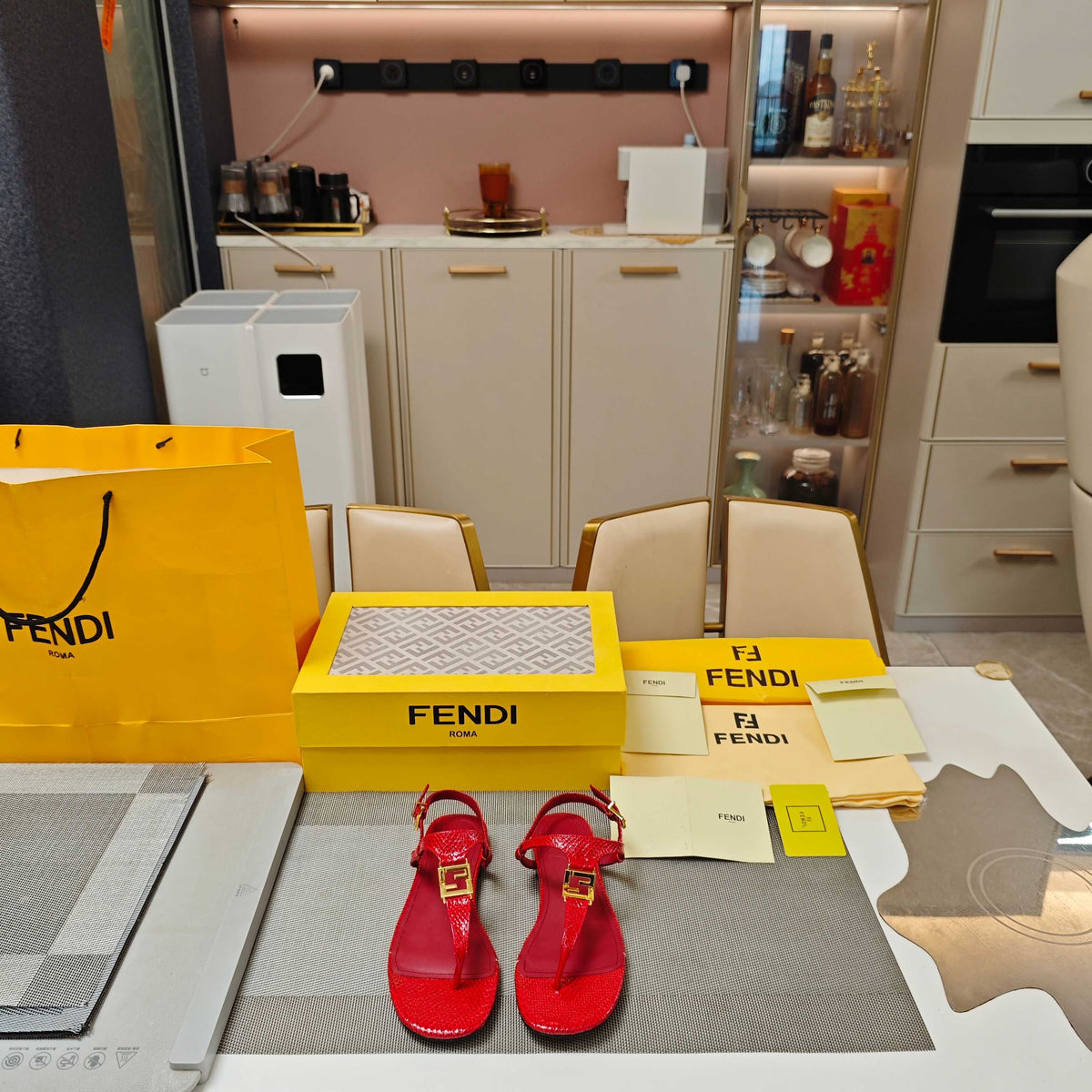 Fendi 26S Flip-Flop Sandals Red Calfskin