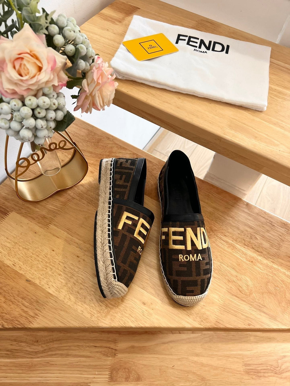 Fendi 26S Espadrille Loafers Dark Brown And Black Canvas Style 2