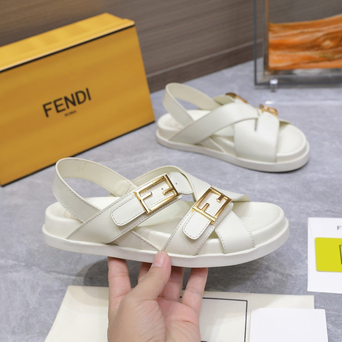 Fendi 26S Flat Sandals White Calfskin
