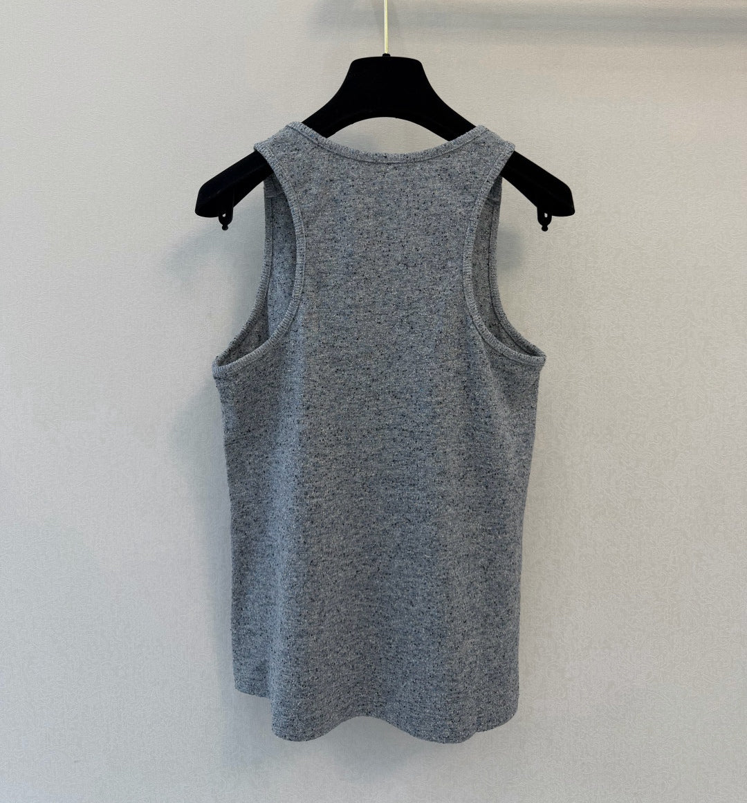 CC 26B Shoulder Button Knit Tank Top Gray Silk 440299