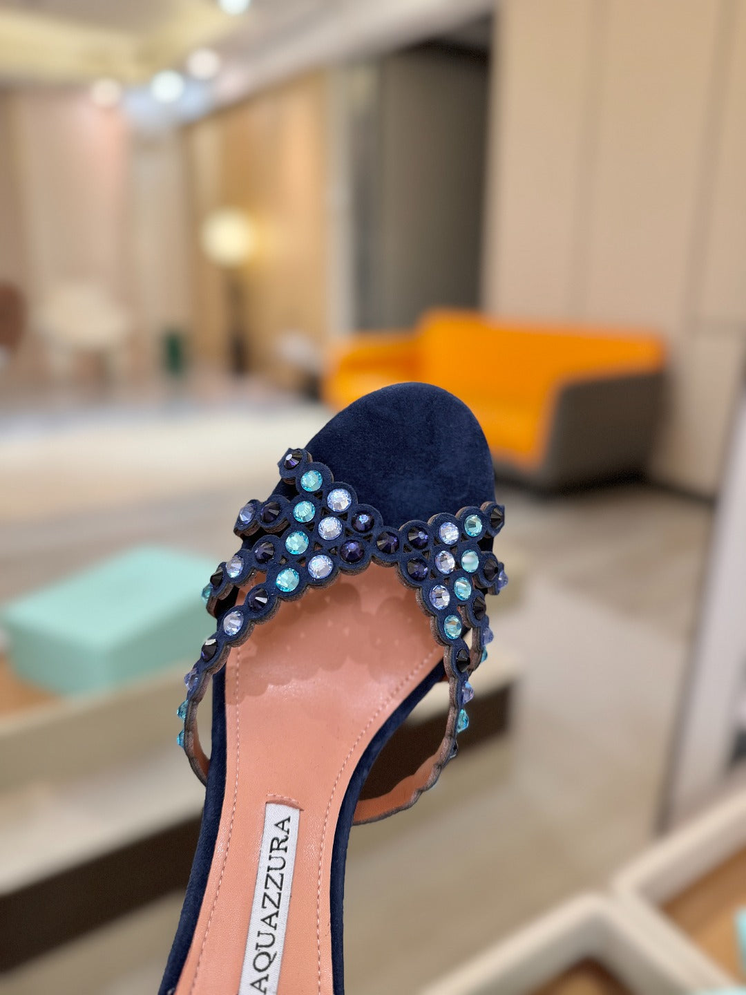 Aquazzura 26S Tequila Heeled Sandals 8.5cm Navy Blue Suede