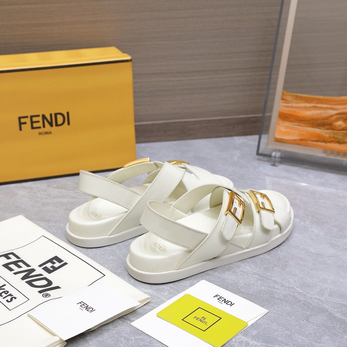 Fendi 26S Flat Sandals White Calfskin