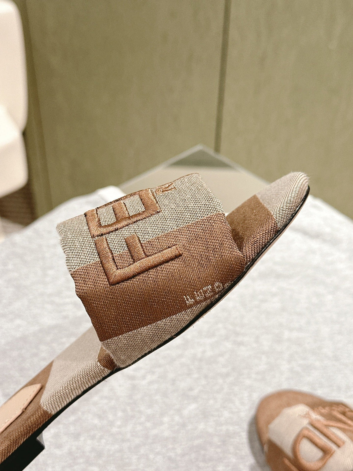 Fendi 26S Slide Sandals Beige And Brown Canvas