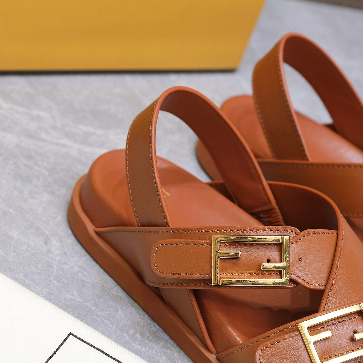 Fendi 26S Flat Sandals Brown Calfskin