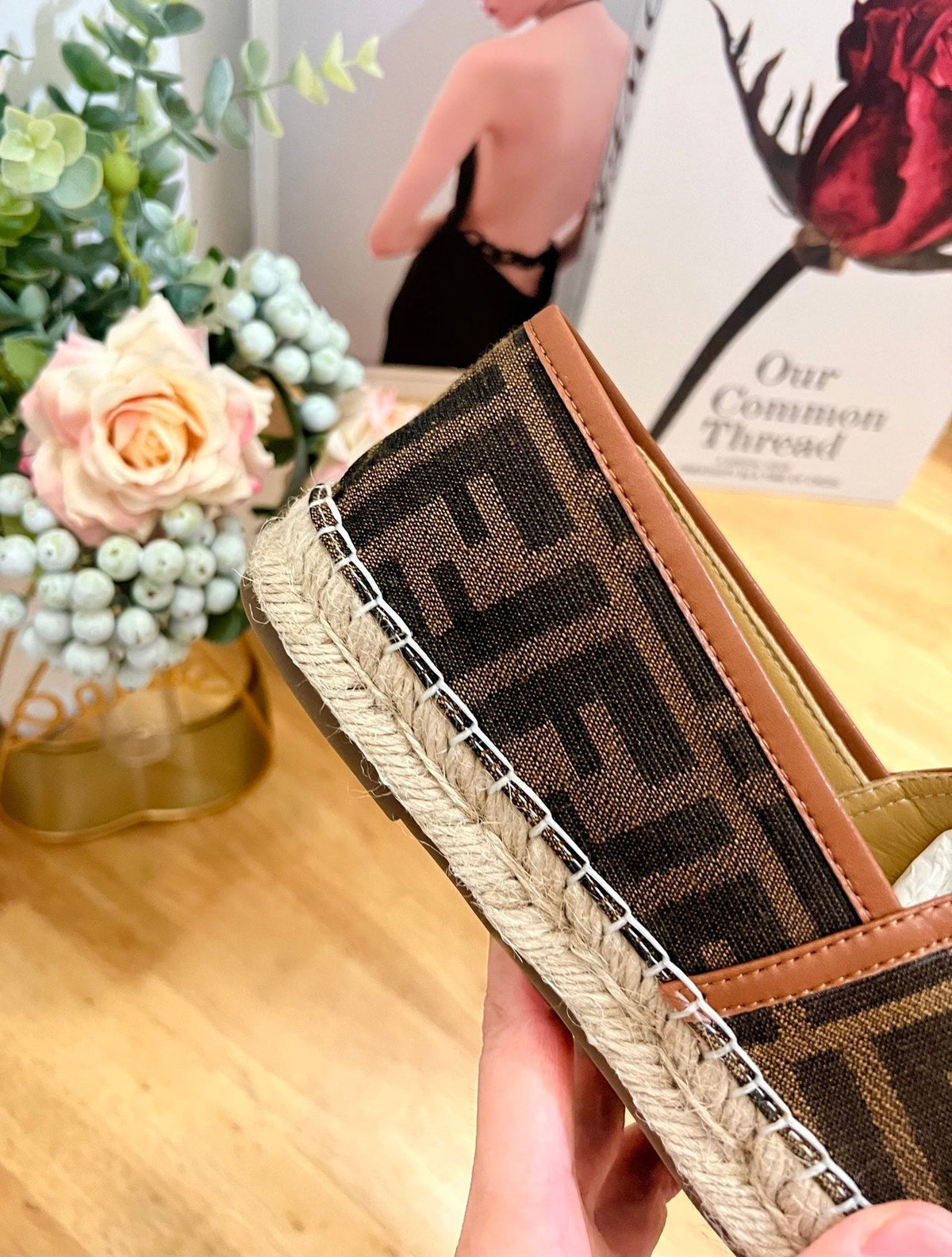 Fendi 26S Espadrille Loafers Dark Brown Canvas Style 4