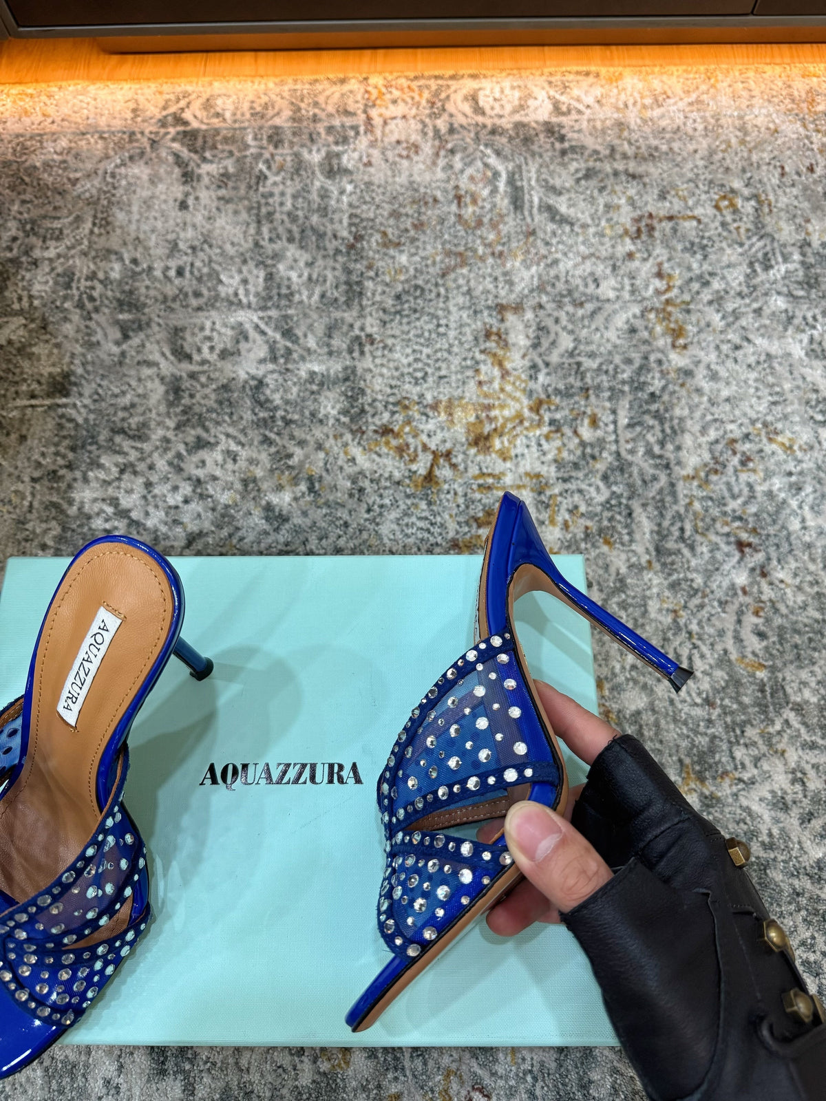 Aquazzura 26S High-Heel Sandals 10.5cm Navy Blue Patent Calfskin And Mesh