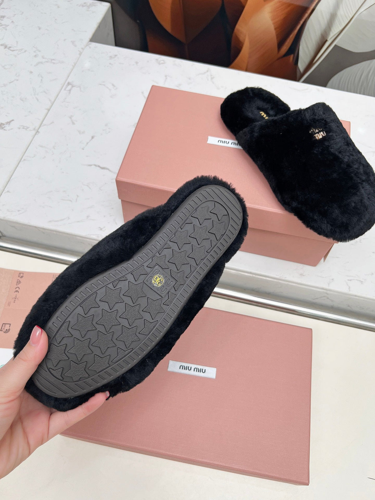 Miumiu 26S Mules Black Shearling