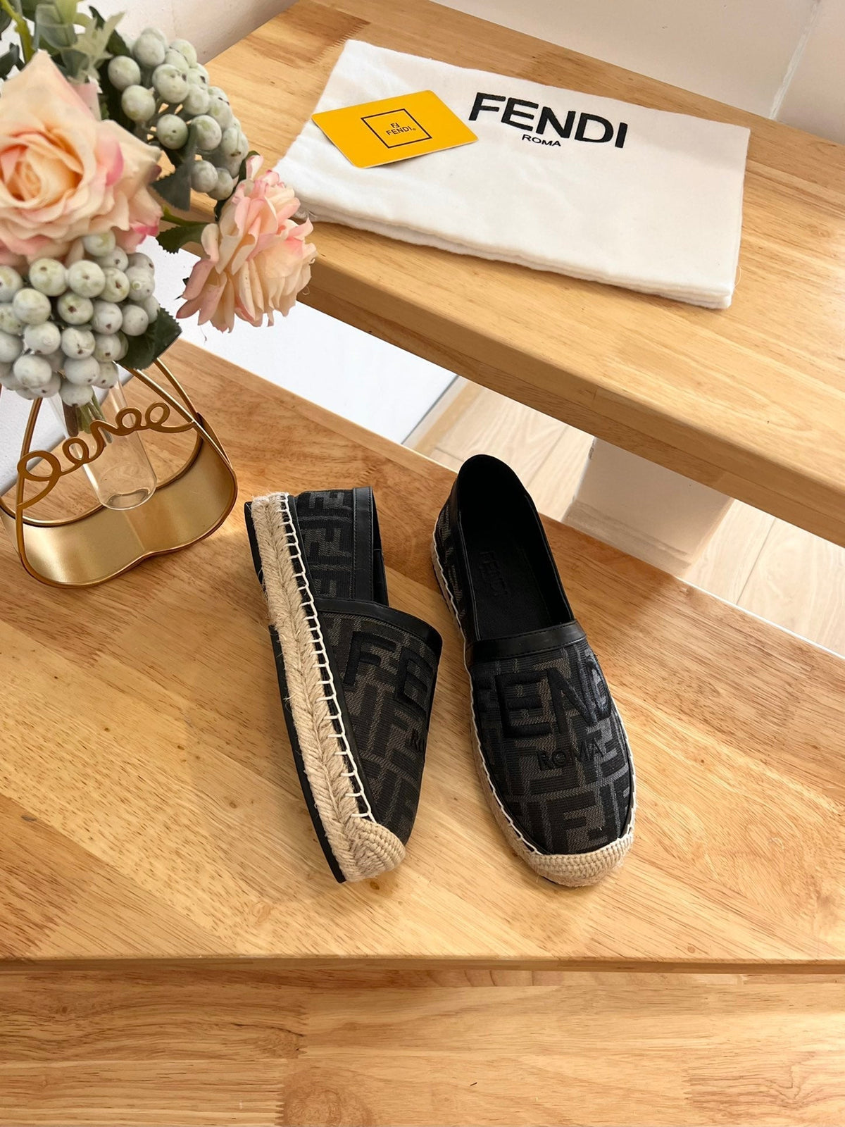 Fendi 26S Espadrille Loafers Black Canvas Style 3