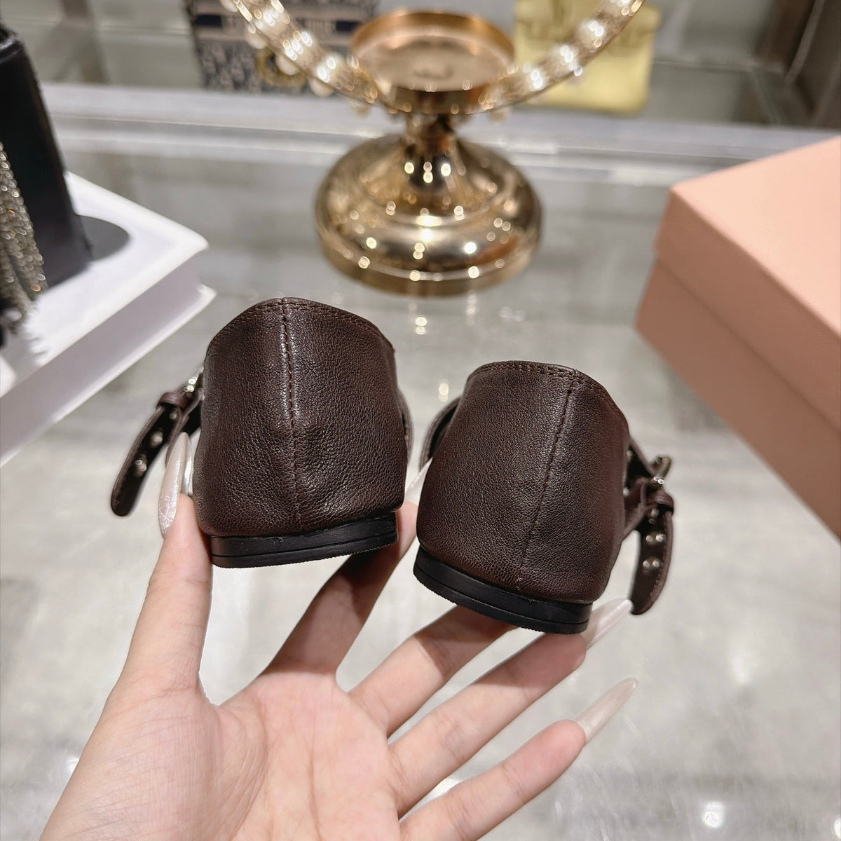 Miumiu 26S Mary Jane Flats Dark Brown Lambskin