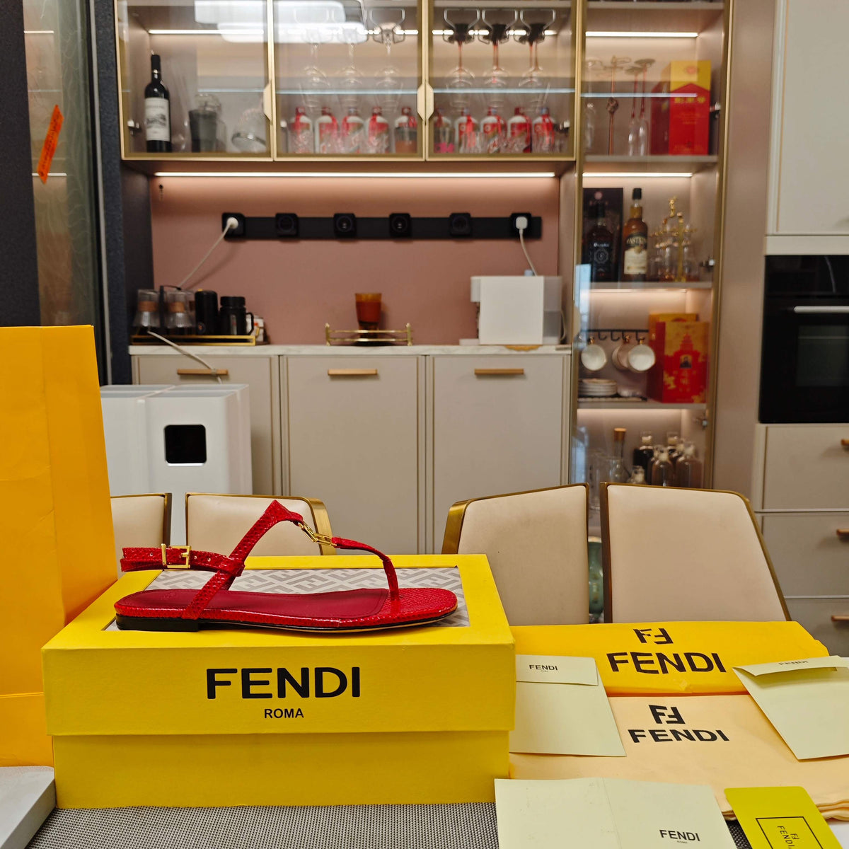 Fendi 26S Flip-Flop Sandals Red Calfskin