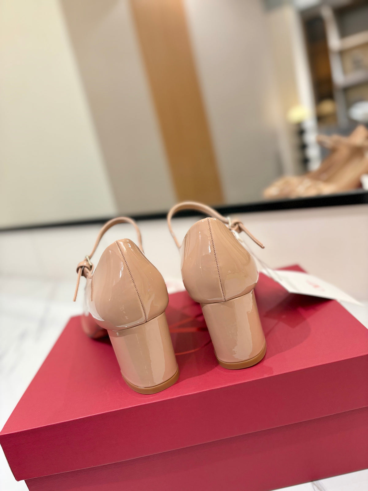 Valentino 26S Mary Jane Heels 6cm In Nude Patent Calfskin