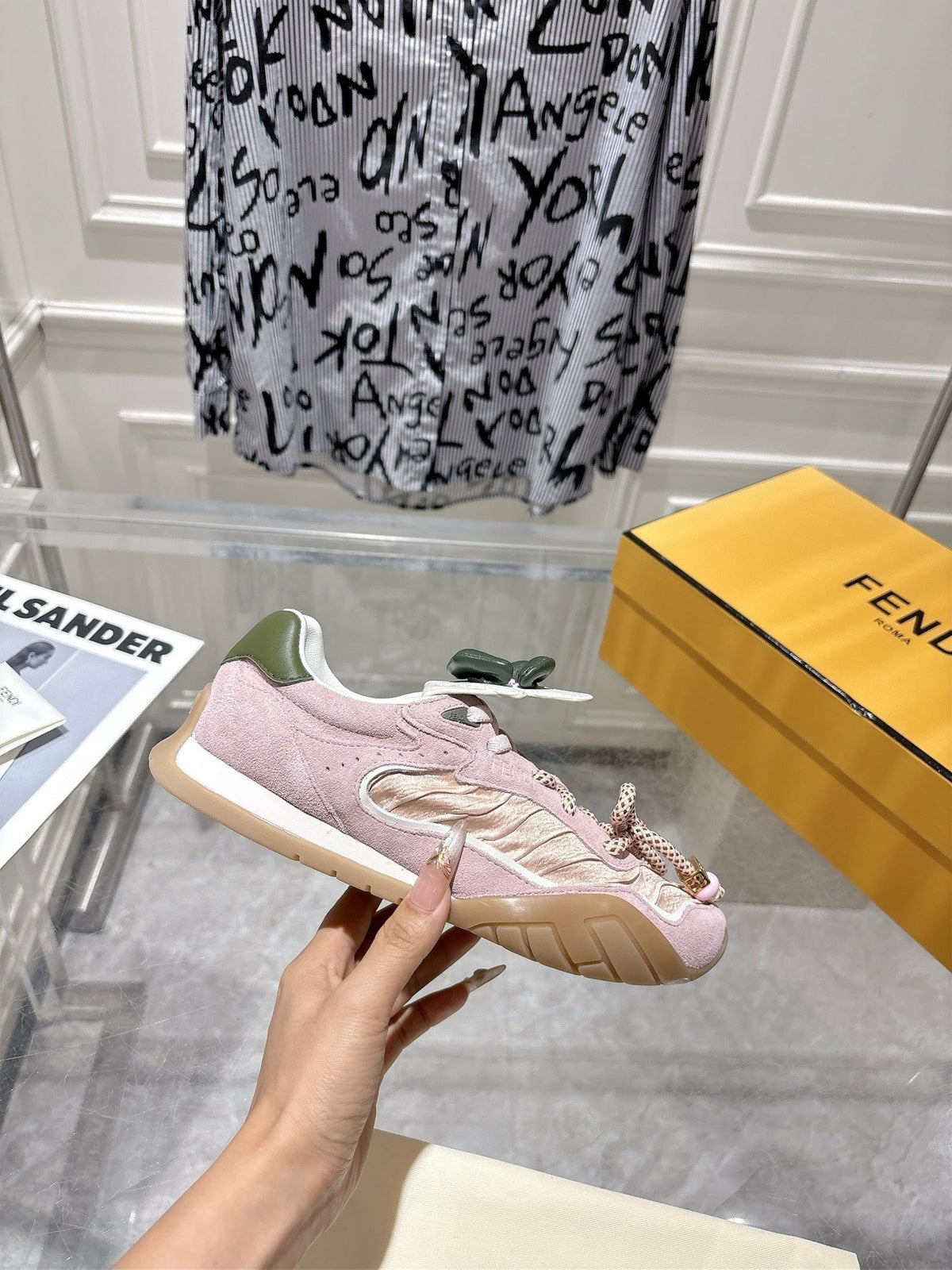 Fendi 26S Sneakers Cream White Fabric And Suede