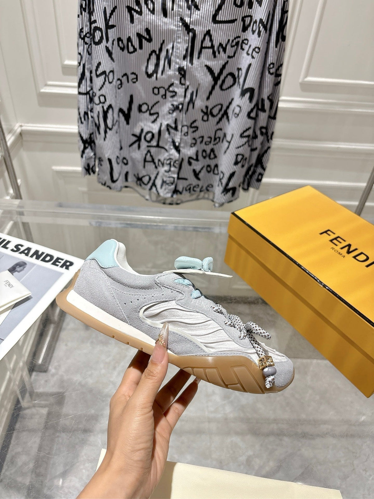 Fendi 26S Sneakers Grey Fabric And Suede